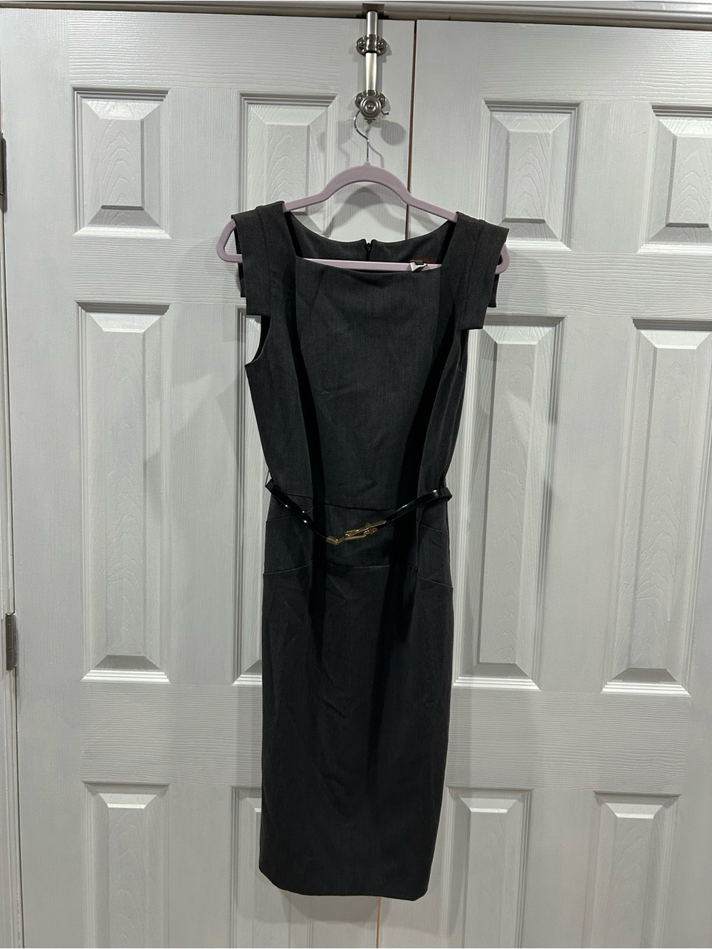 Single Black Midi Sheath Dress with Slim Belt